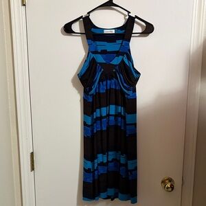 Calvin Klein Black and Blue Patterned Dress